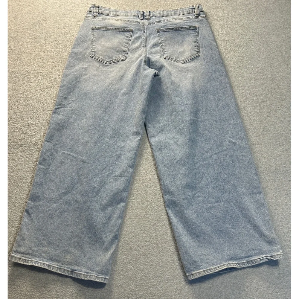 Madden Girl High Rise Wide Leg Jeans Womens XL Light Wash Blue Stretch Denim